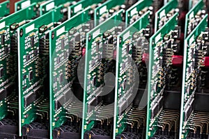 Production of Electronics Ideas. View of Large Batch of Ready ABS Automotive Printed Circuit Boards with Number of Soldered