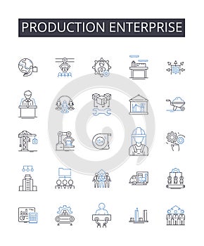 Production enterprise line icons collection. Creation business, Assembly company, Manufacturing corporation, Building