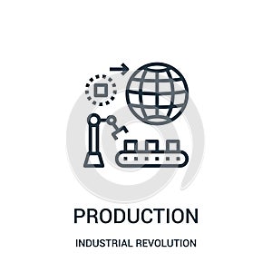 production icon vector from industrial revolution collection. Thin line production outline icon vector illustration