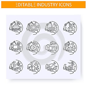 Production industries line icons set. Editable