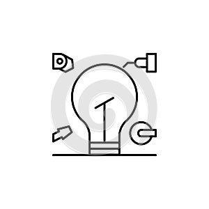 Production, light bulb icon. Element of consumer behavior line icon