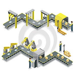 Production line isometric 3D concept set