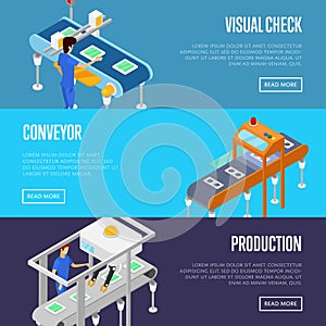 Production line isometric 3D posters set