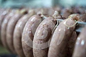 Production of meat sausages and sausages from pork and beef. Meat factory