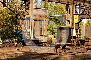 Production. The old factory. Rusty manufacturing equipment.