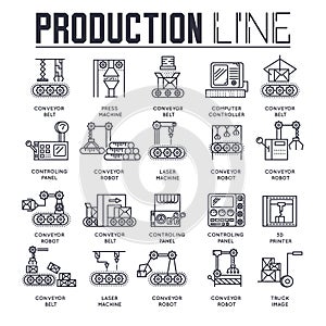 Production outline icons collection set. Industry linear symbol pack. Modern template of thin line icons, logo, symbols