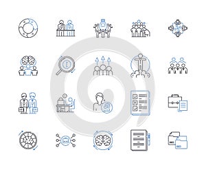 Production planning line icons collection. Efficiency, Optimization, Scheduling, Resource allocation, Demand forecasting