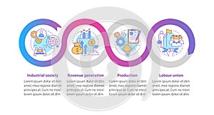 Production process vector infographic template. Business presentation design elements. Data visualization with four