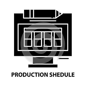 production shedule icon, black vector sign with editable strokes, concept illustration