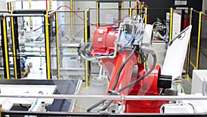 Production of solar cells assembled in a high tech factory - work robot