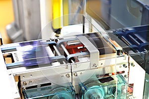 production of solar cells - conveyor belt in production with wafer modules for assembly
