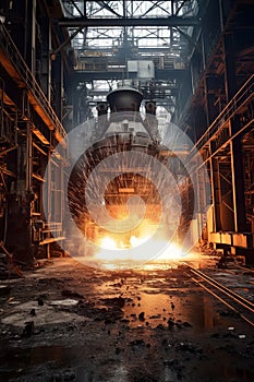 Production of steel and heavy metals in electric furnace in production. Generative ai image.