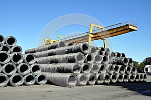 Production of steel in a steel mill - production in heavy industry - cran on steel depot