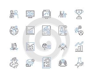 Production surge line icons collection. Overflow, Increase, Spurt, Upsurge, Boom, Expansion, Growth vector and linear