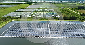 Production of sustainable photovoltaic electricity on water surface with zero emission. Floating solar panels at