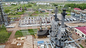 Production Towers on Modern Plant Territory Aerial View