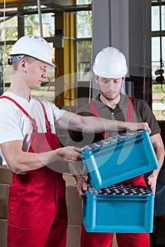 Production workers in protective workwear