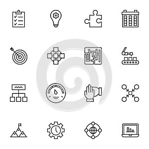 Productive work line icons set