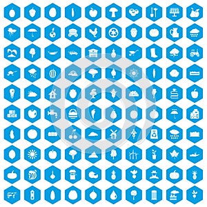 100 productiveness icons set blue
