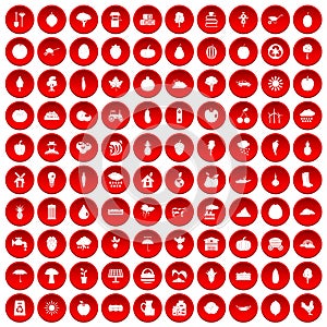 100 productiveness icons set red
