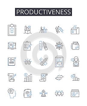 Productiveness line icons collection. Collaboration, Motivation, Workshop, Communication, Training, Development