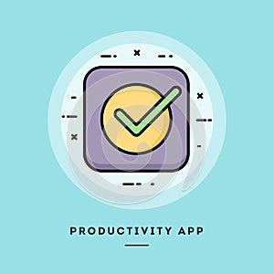 Productivity app, flat design thin line banner.