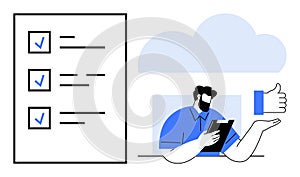 Task Management and Approval Concept with Checklist and Analytics Elements