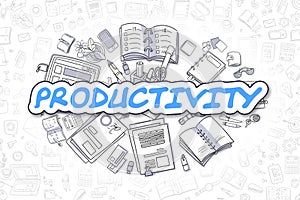 Productivity - Cartoon Blue Text. Business Concept.