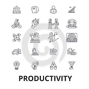 Productivity, efficiency, increase, innovation, business, growth, profit line icons. Editable strokes. Flat design