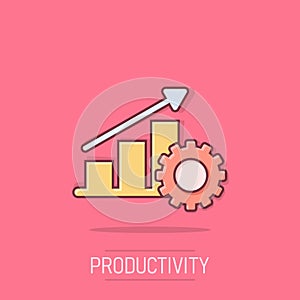 Productivity icon in comic style. Process strategy cartoon vector illustration on isolated background. Seo analytics splash effect