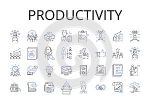 Productivity line icons collection. Efficiency, Efficacy, Effectiveness, Performance, Proficiency, Capability