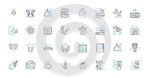 Productivity metrics linear icons set. Efficiency, Outputs, Metrics, Results, Performance, KPIs, Goals line vector and