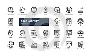 productivity work performance innovation teamwork detailed outline line icon set