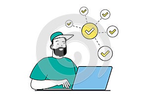 Productivity workplace concept with people scene in flat web design. Vector illustration