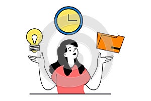 Productivity workplace concept with people scene in flat web design. Vector illustration