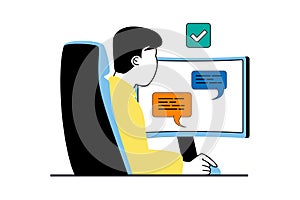 Productivity workplace concept with people scene in flat web design. Vector illustration