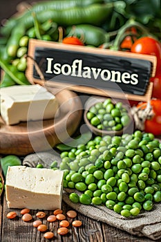 Products contain isoflavones on the table. Selective focus.