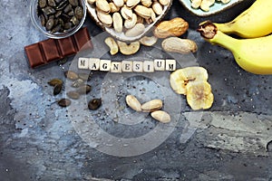 Products containing magnesium: bananas, pumpkin seeds, cashew nu