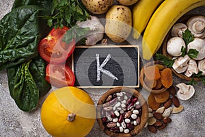 Products containing potassium. Healthy food concept