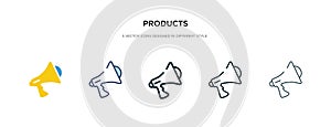 Products icon in different style vector illustration. two colored and black products vector icons designed in filled, outline,