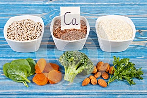 Products and ingredients containing calcium and dietary fiber, healthy nutrition