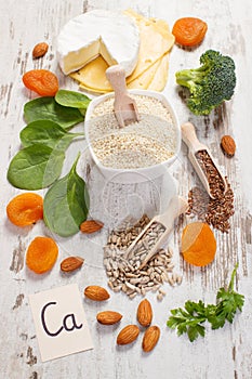 Products and ingredients containing calcium and dietary fiber, healthy nutrition