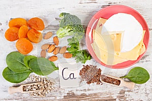 Products and ingredients containing calcium and dietary fiber, healthy nutrition