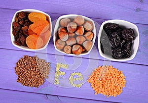 Products and ingredients containing ferrum and dietary fiber, healthy food