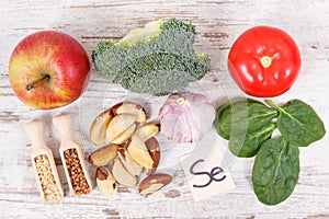 Products and ingredients containing selenium, minerals and dietary fiber, healthy nutrition concept