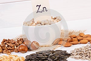 Products and ingredients containing zinc and dietary fiber, healthy nutrition photo