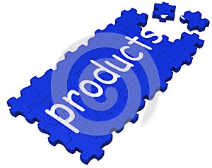 Products Puzzle Shows Shopping Or Merchandise