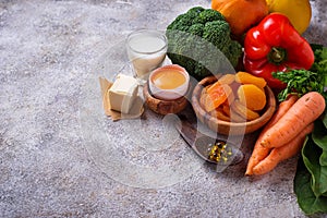 Healthy products rich in vitamin A