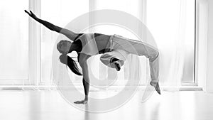 Profesional Contemp Dancer Training In Studio. Black and White