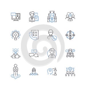 Profession career line icons collection. Lawyer, Doctor, Engineer, Teacher, Accountant, Architect, Nurse vector and